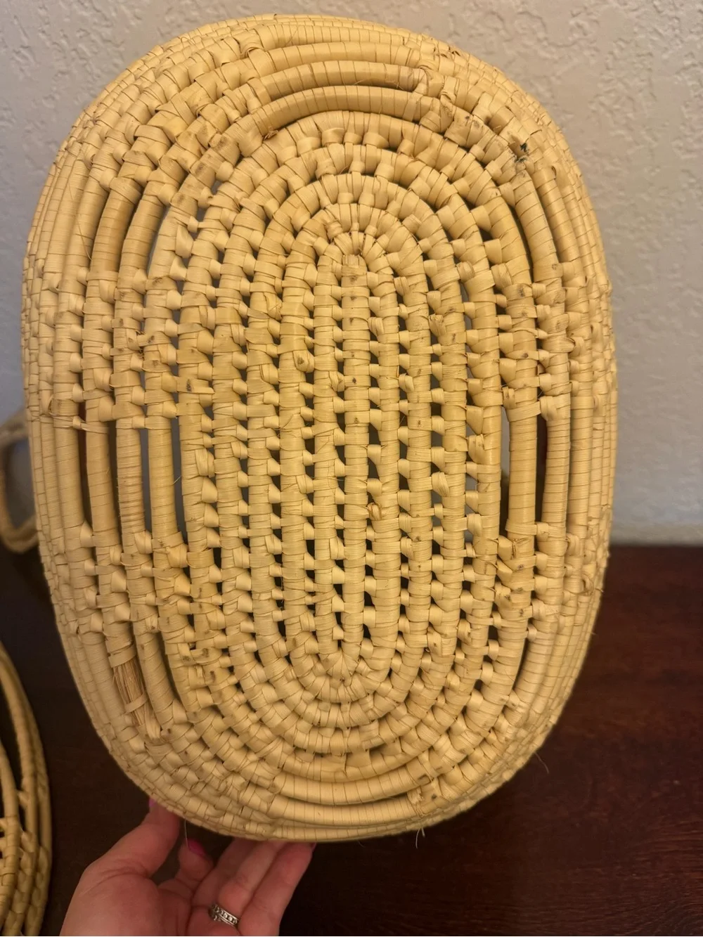 Seagrass Hand Woven Storage Display Basket With Lid & Handles 15x10x16 Boho Vtg